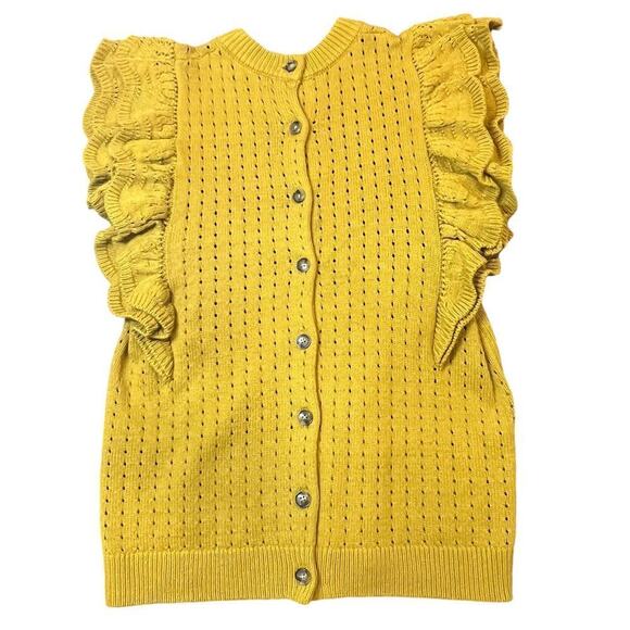 Who What Wear Flutter Sweater, Sleeveless, Rear Button, Yellow, size Large - Picture 3 of 12